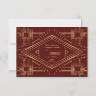 Cartão RSVP Royal Burgundy Dourado Excelente Gatsby Wedding