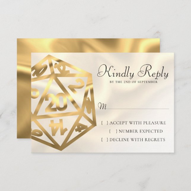 Cartão RSVP RPG Dice | Dourada Fantasy Retro Tabletop PnP Game (Frente/Verso)