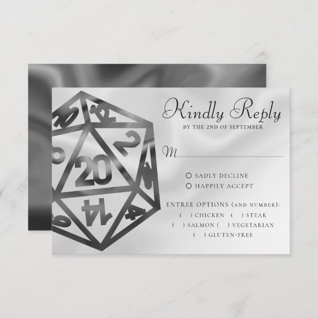 Cartão RSVP RPG Dice | Fantasy Tabletop Retro Gamer Entree (Frente/Verso)