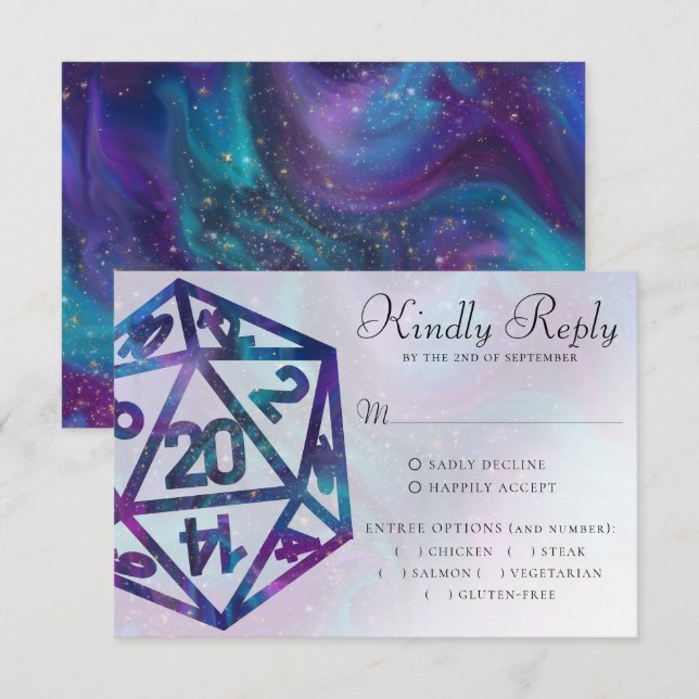 Cartão RSVP RPG Dice | Nebula Fantasy Tabletop Gamer Entree (Frente/Verso)