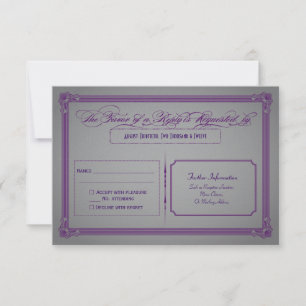 Cartão RSVP RSPV Casamento Roxo Metálico e Cinza