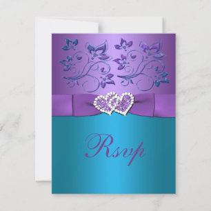 Cartão RSVP RSPV de casamento com monograma de corações florai