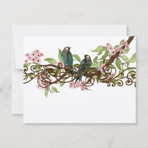 Cartão RSVP RSPV de casamento de pássaros vintage verde azulad