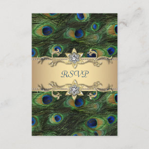 Cartão RSVP RSPV Pavão Real Indiano Ouro Verde Esmeralda Real
