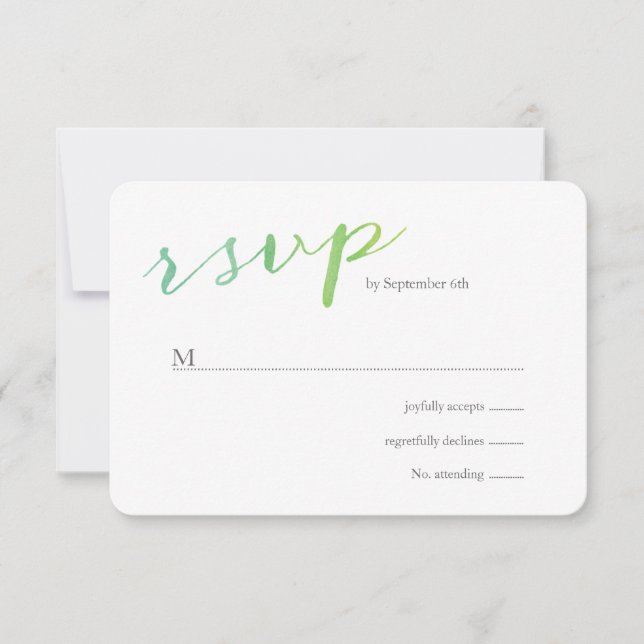Cartão RSVP RSVP/Emerald de Casamento de Aquarelas de Amor Pur (Frente)