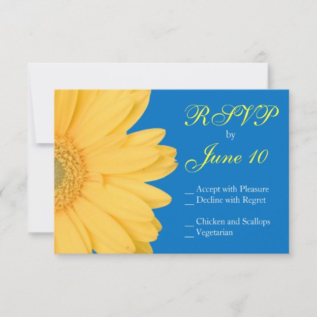 Cartão RSVP RSVPs de Casamento de Gerber Daisy Amarelo e Azul (Frente)