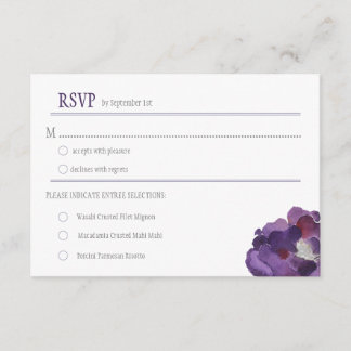 Cartão RSVP RSVPs de Flores de Água Púrpura e Silver