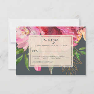 Cartão RSVP Ruby Pink Peony Ivory Floral Wedding
