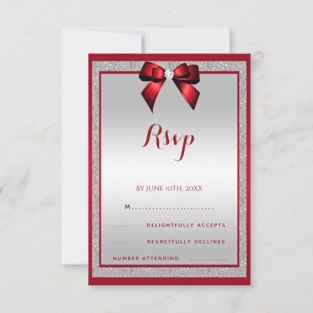 Cartão RSVP Ruby Red & Silver Glitter Birthday (Frente)