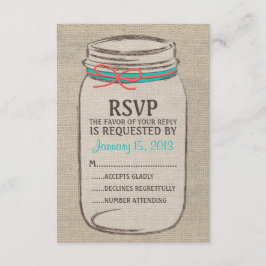 Cartão RSVP Russo Burlap Mason Jar