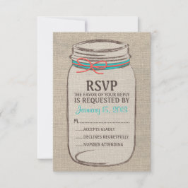 Cartão RSVP Russo Burlap Mason Jar