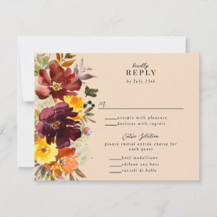 Cartão RSVP Russo Marsala Queimou Laranja Fall Wreath