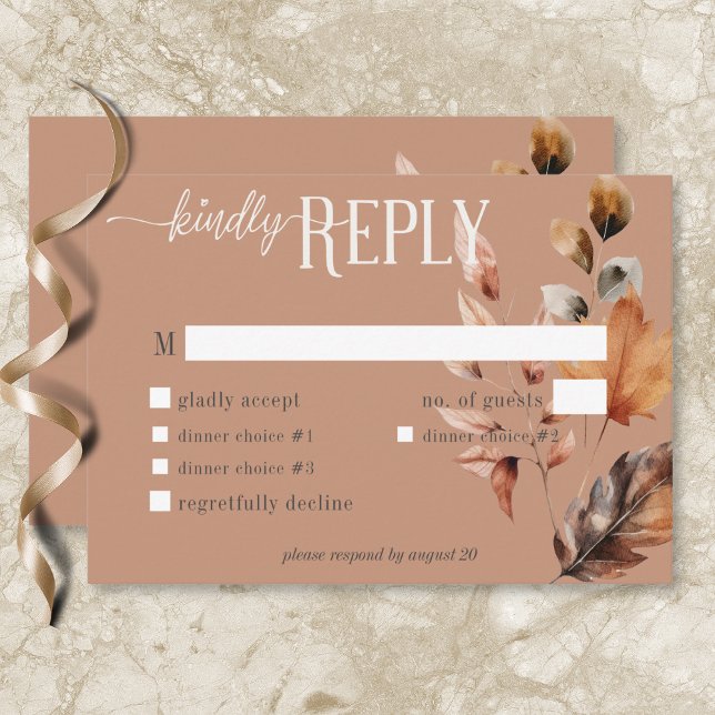 Cartão RSVP Rust Creme Russo e Brown Fall Janta Floral (Rustic Rust Cream & Brown Fall Floral Dinner RSVP Card)