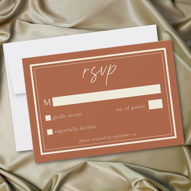 Cartão RSVP Rust Terracotta Minimalist Frame Wedding (Rust Terracotta Minimalist Frame Wedding RSVP Card)