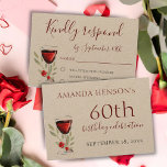 Cartão RSVP Rustic 60th Birthday Red Wine Party Kraft<br><div class="desc">Rustic 60th Birthday Red Wine Party Kraft RSVP Card. 60º cartão de resposta de festa de aniversário para ela ou para ele. Cartão com um copo de vinho tinto, rosas e galhos. O texto é totalmente personalizável - personalize-o com o seu nome, qualquer idade - 30 40º 50º 80 de...</div>