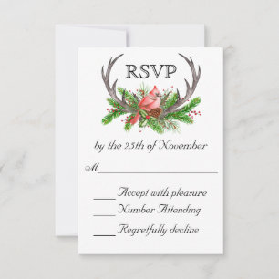 Cartão RSVP Rustic Antlers Boho Woodland Casamento no inverno