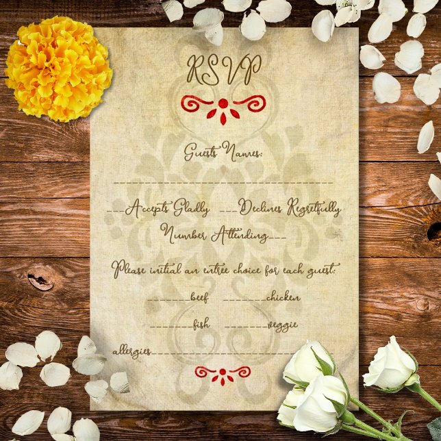 Cartão RSVP Rustic Baroque Floral Mexican Wedding (Criador carregado)