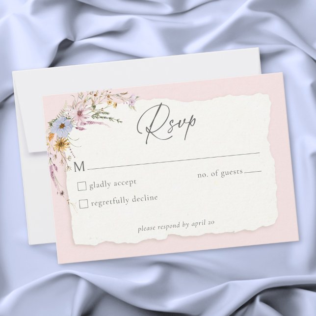 Cartão RSVP Rustic Blush Pink Romantic Wildflower Wedding (Rustic Blush Pink Romantic Wildflower Wedding RSVP Card)