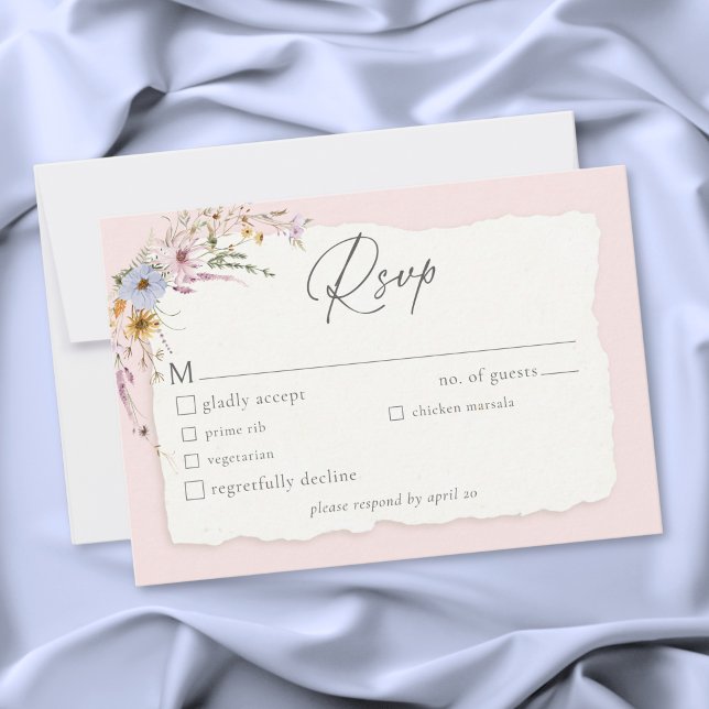 Cartão RSVP Rustic Blush Pink Romantic Wildflower Wedding (Rustic Blush Pink Romantic Wildflower Wedding RSVP Card)