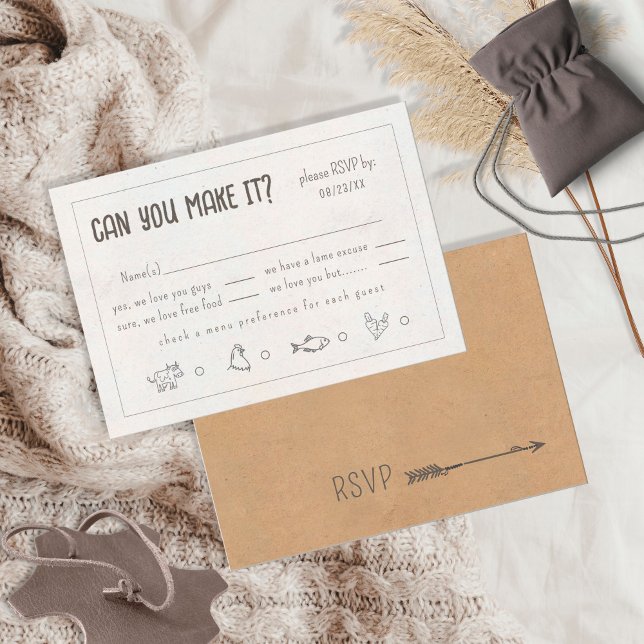 Cartão RSVP Rustic Boho Casual Funny Wedding ID1109 (Criador carregado)
