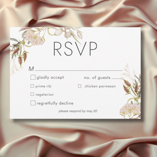 Cartão RSVP Rustic Boho Delicate Fall Wildflowers Wedding (Rustic Boho Delicate Fall Wildflowers Wedding Dinner RSVP Card)