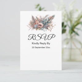 Cartão RSVP Rustic Boho Silver & Pink Floral