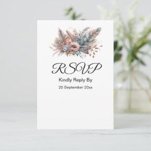 Cartão RSVP Rustic Boho Silver & Pink Floral