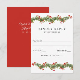 Cartão RSVP Rustic Boughes of Holly Winter Christmas Wedding
