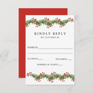 Cartão RSVP Rustic Boughes of Holly Winter Christmas Wedding