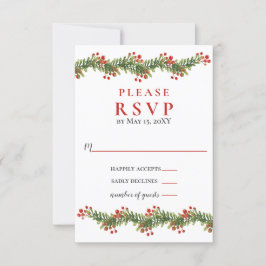 Cartão RSVP Rustic Boughes of Holly Winter Christmas Wedding