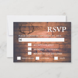 Cartão RSVP Rustic Brown Wood String Luzes Escolha das Refeiçõ