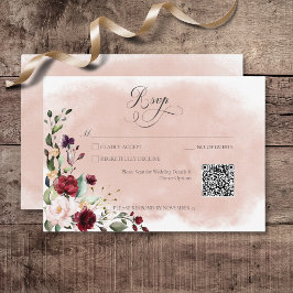 Cartão RSVP Rustic Burgundy & Blush Pink Roses QR Code