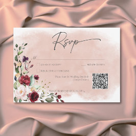 Cartão RSVP Rustic Burgundy & Blush Pink Roses QR Code