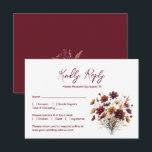 Cartão RSVP Rustic Burgundy Boho Chic Wildflowers Wedding<br><div class="desc">Make it easy for your guests to RSVP with this simple yet beautiful card. The rustic boho chic design features an elegant script title reading "Kindly Respond" with a customizable form for your guests to fill out and return. There is a bouquet of country wildflowers in autumn shades of burgundy,...</div>