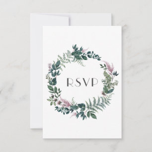 Cartão RSVP Rustic Burgundy e Forest Green Floral Wreath