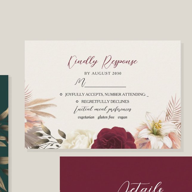 Cartão RSVP Rustic Burgundy & Floral Weding (Criador carregado)