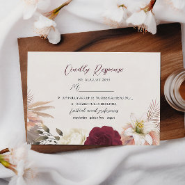 Cartão RSVP Rustic Burgundy & Floral Weding
