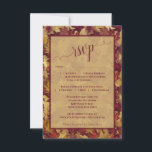 Cartão RSVP Rustic Burgundy & Gold Autumn Leaves Wedding<br><div class="desc">Make it easy for your guests to respond to your wedding invitation with this simple yet beautiful rsvp card. The rustic boho chic design features a beautiful watercolor background of leaves and foliage in autumn shades of burgundy and gold. The title is written in elegant script calligraphy and the form...</div>