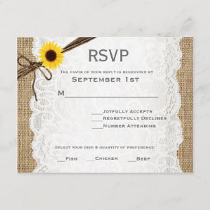 Cartão RSVP Rustic Burlap, Sunflower, & Lace Wedin