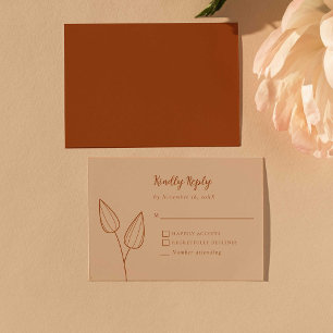 Cartão RSVP Rustic Burnt Orange Boho Casamento Elegante Mínimo