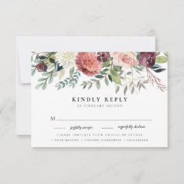 Cartão RSVP Rustic Charm Burgundy Floral Casamento Rosa Rosa R