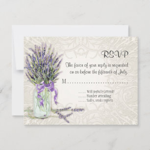 Cartão RSVP Rustic Country Mason Jar Lace em Floral de Lavanda
