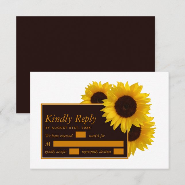 Cartão RSVP Rustic Country Sunflower - Casamento Floral (Frente/Verso)