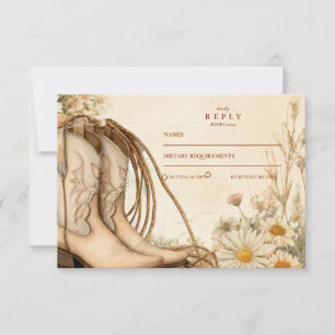 Cartão RSVP Rustic Cowgirl Boots Wildflower Weding
