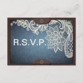 Cartão RSVP Rustic Denim, Casamento Lace & Leather