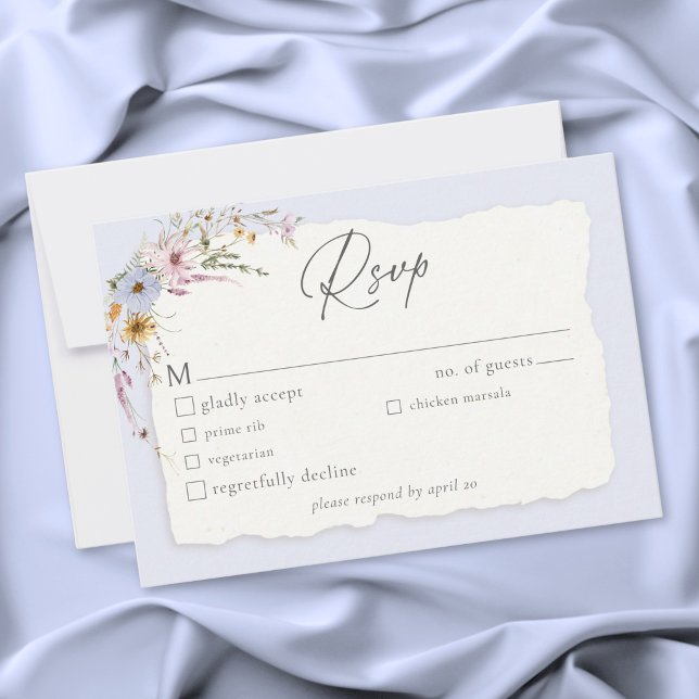 Cartão RSVP Rustic Dusty Blue Romantic Wildflower Wedding (Rustic Dusty Blue Romantic Wildflower Wedding RSVP Card)