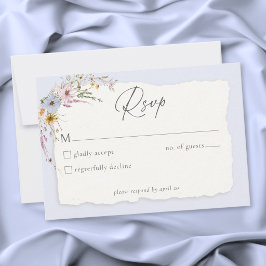 Cartão RSVP Rustic Dusty Blue Romantic Wildflower Wedding
