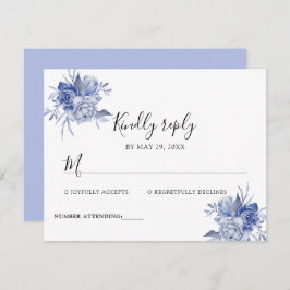 Cartão RSVP rustic dusty blue roses and other flowers