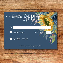 Cartão RSVP Rustic Dusty Blue Sunflower Casamento Sem Janto