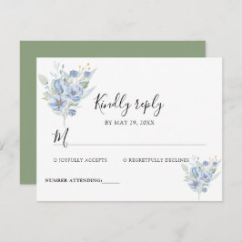 Cartão RSVP rustic dusty blue watercolor flowers & leaves